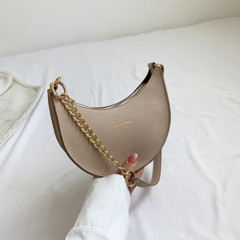 Fashionable Hard Crescent Handbag For Women Durable Pu Leather Shoulder Bag With Zipper хаки