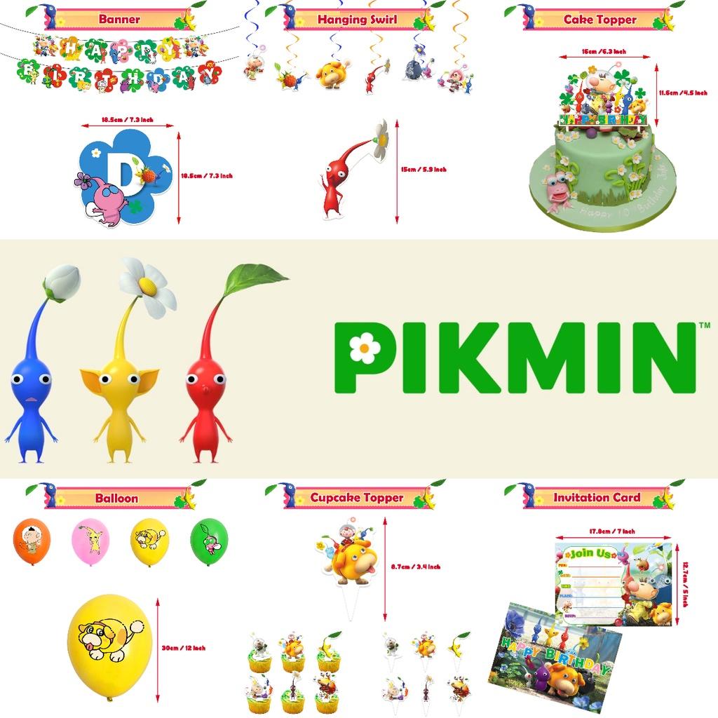 Pikmin-4 Geburtstagsparty-Dekorationsset: Papiergirlande, Luftballons, Tortenaufsatz, Cupcake-Aufsatz und mehr!