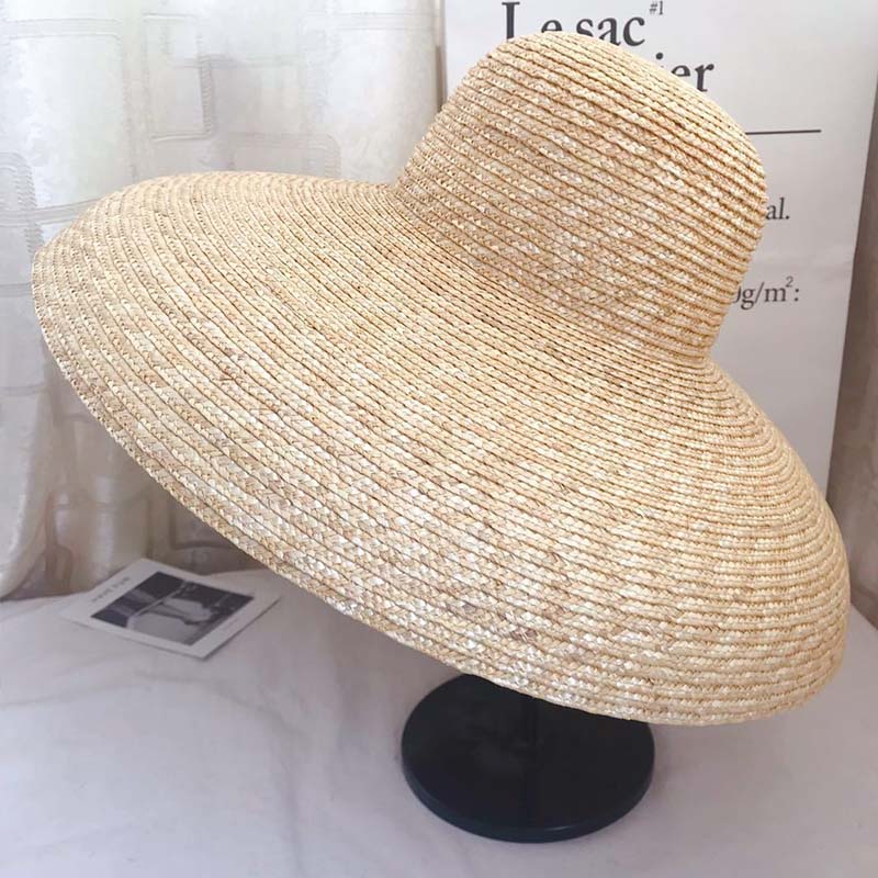 

Elegant women straw hat Bell type 15cm Big wide brim sun hat casual natural wheat straw Summer Beach hat shade Ladies Hat природний
