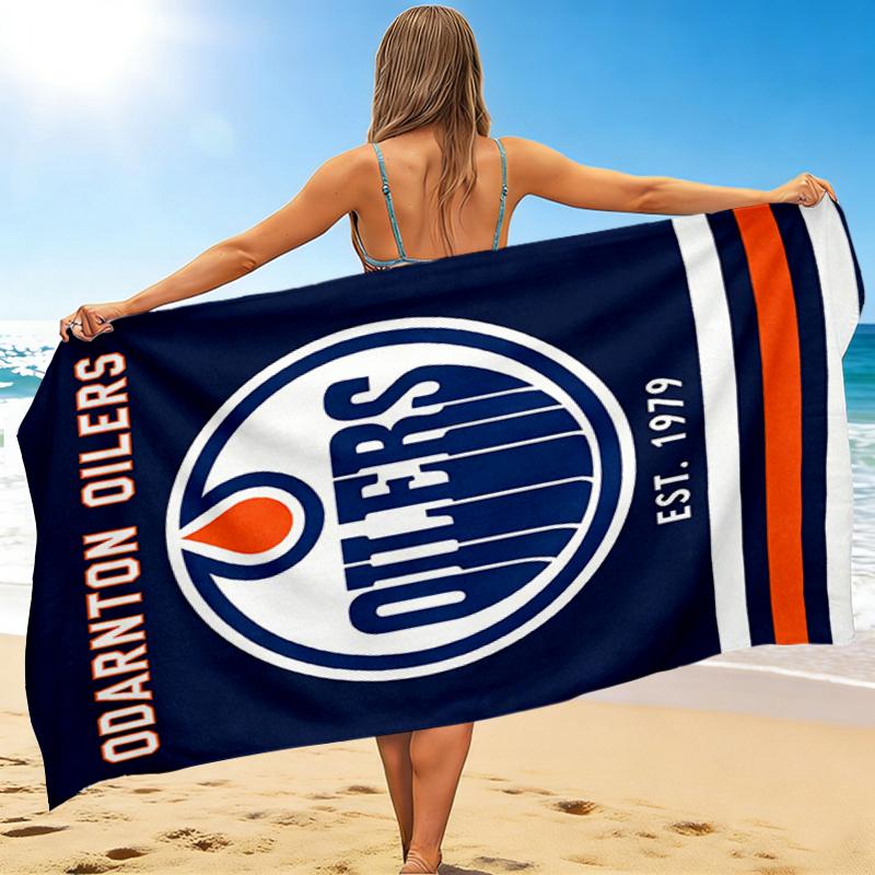 1Pc Edmonton Oilers Emblem Beach Towel, Quick Dry, Multi-Use for Beach Pool Gym Yoga Home Travel, Christmas, Halloween, Xmas Gift M928587