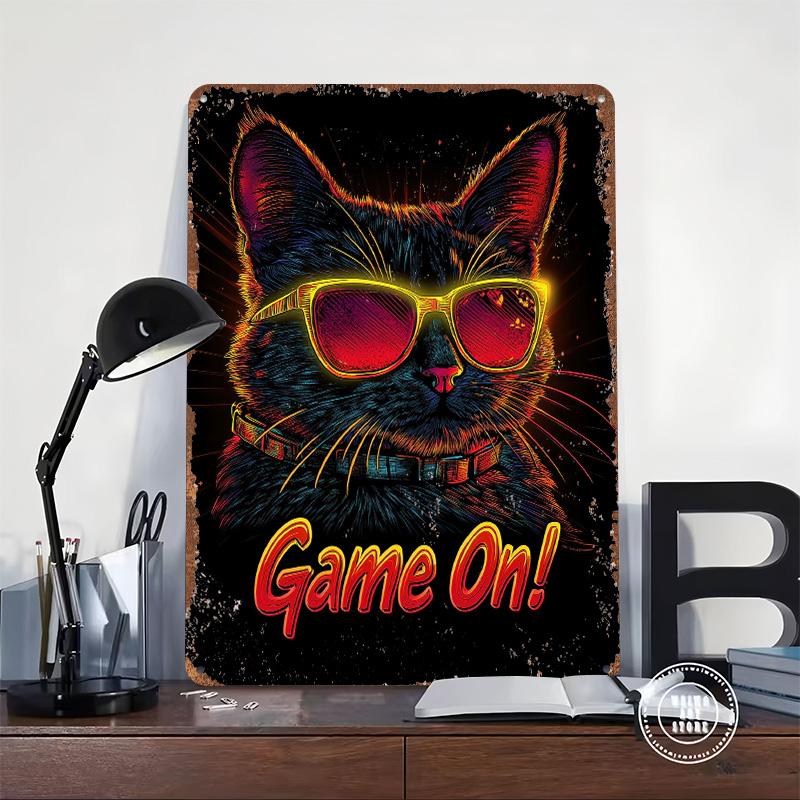 Cool Cat Game On Poster Customized Wall Art Vintage Metal Signs Retro Tin Plaque for Man Cave Living Room Decoration House Decor
