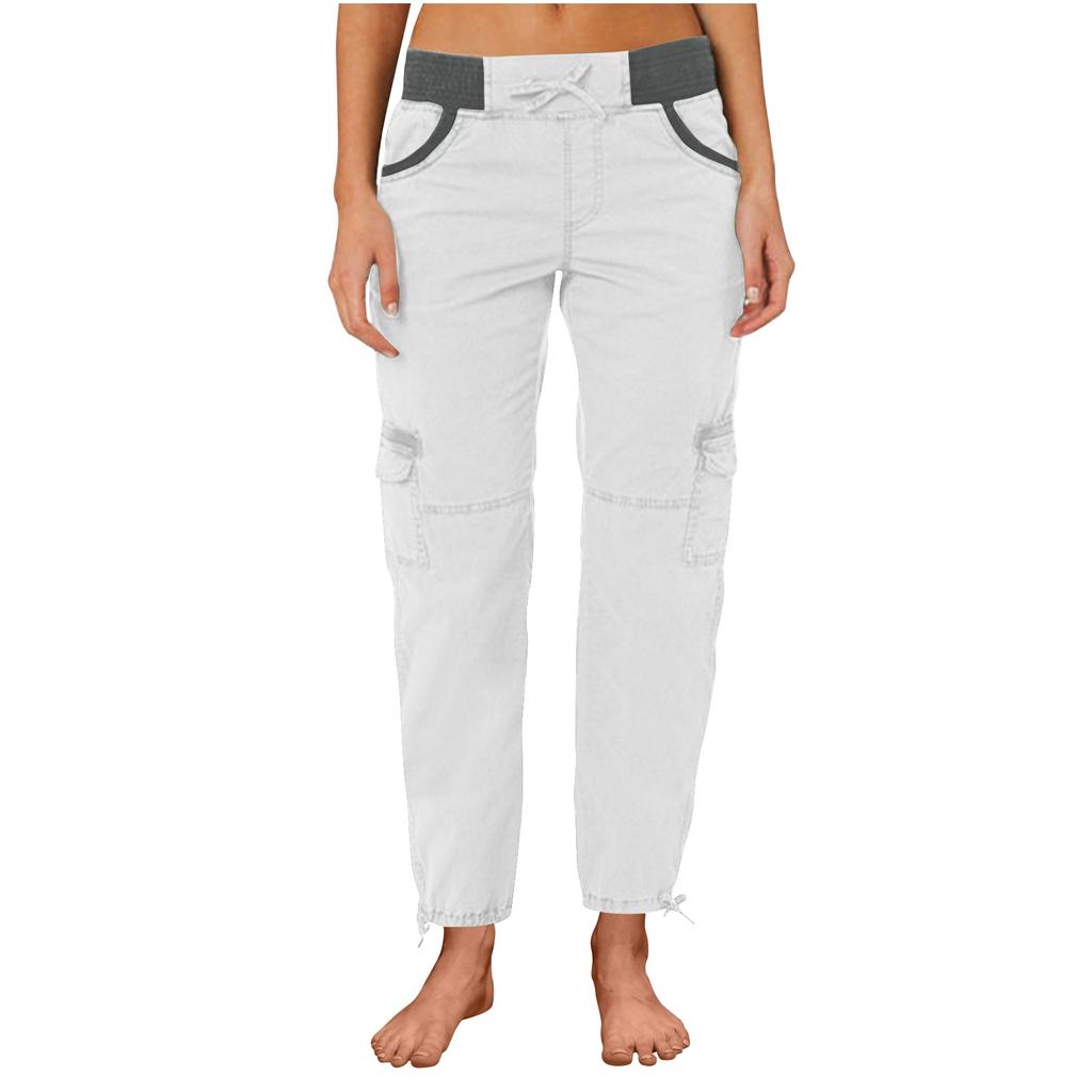 Women's Casual Color High Waisted Drawstring Pocket Workwear Pants