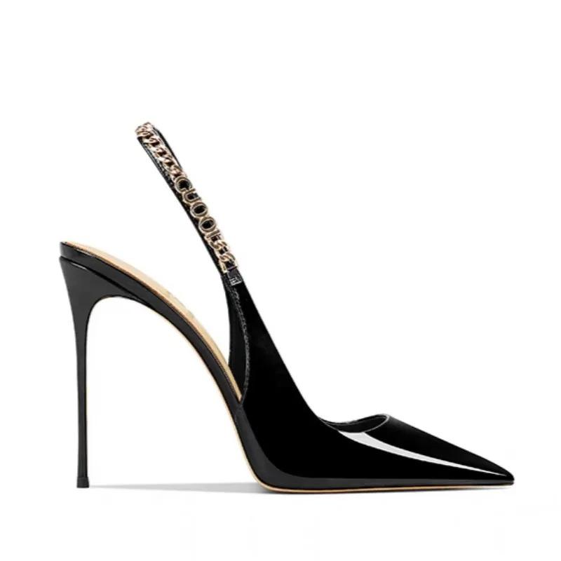 Fashion Pointed Toe High Heeled Sandals Women Sexy Slippers Woman Shoes Slingback 2025 Summer Elegant Dress Leather Shallow Pumps
