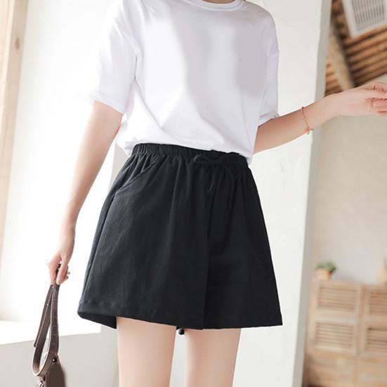 Women Shorts Elastic Waist Adjustable Drawstring Casual Shorts with Pockets Wide Leg