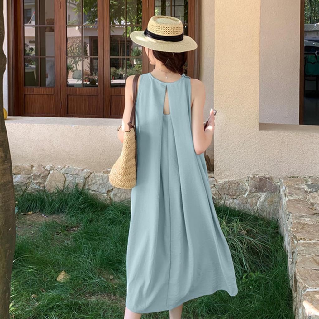 Augseed Sleeveless Plus Korean Fits Short and Tall Loose Summer Clothes Women's Summer/Spring Dress, Long, Elegant, Size, A-Line, Resort, Formal,