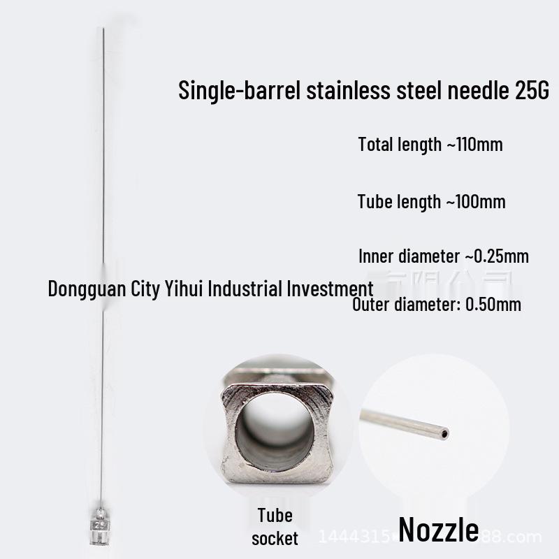Stainless Steel Dispensing Valve Syringe Needle, 110mm Long, 100mm Tube, Pointed Tip