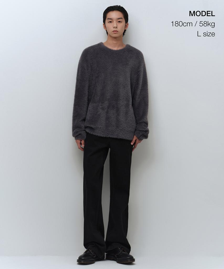MUSINSA STANDARD Fuzzy Crew Neck Knit [Medium Grey]