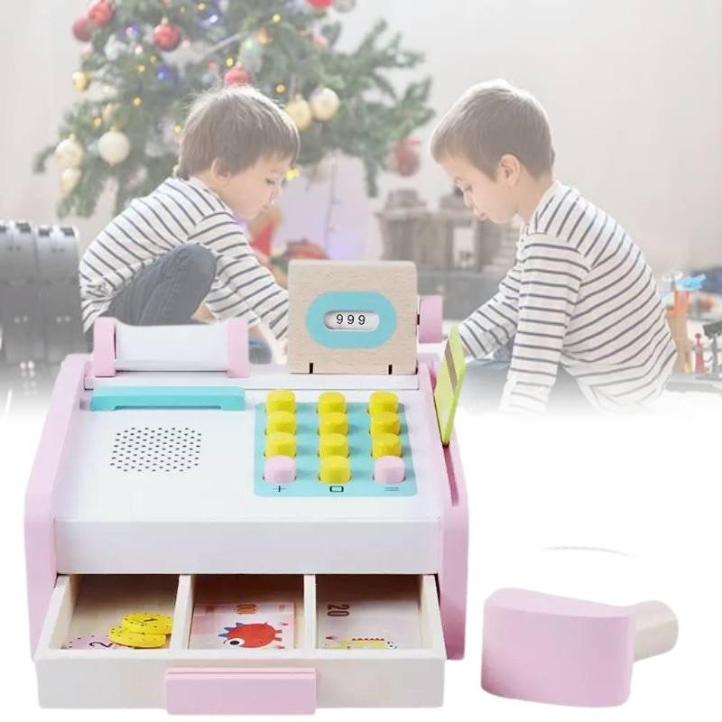 Wooden Cash Register Toy For Kids Realistic Role Play Supermarket Fun For Little Ones
