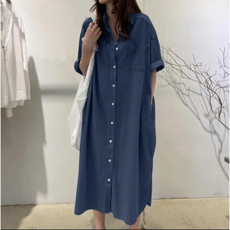 Women's Denim Dress, Shirt Collar Denim Casual Dress