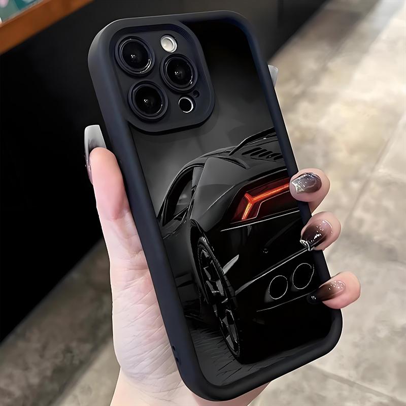 Custodia in Silicone Morbido Nera alla Moda con Design di Auto Sportiva per iPhone 17 16 Pro Max 15 14 13 12 11 Pro Max 16E 17Air X XR XS Max