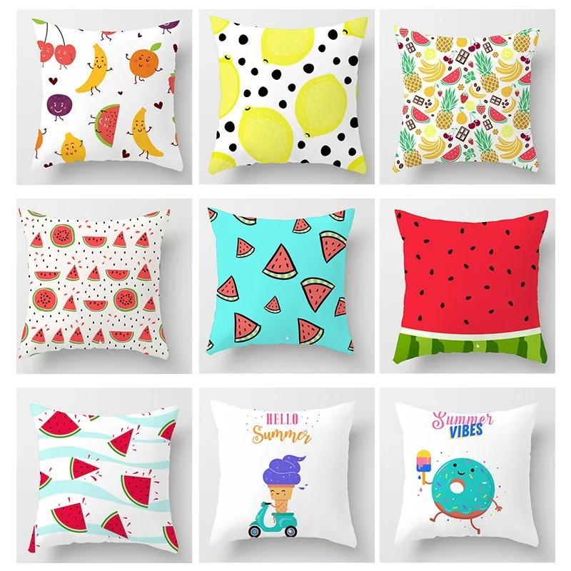 Fresh Summer Fruit Pineapple Watermelon Print Pillow Cover Office Chair Cushion Cover Fashionable Luxury Home Decoration