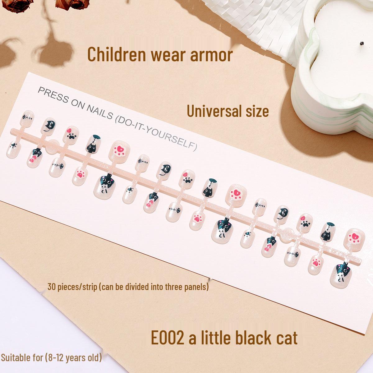 

Little Black Cat 30-Piece Wearable Nails Set for Kids - Cat Eye Cartoon Design, Removable, 3 Sets Included