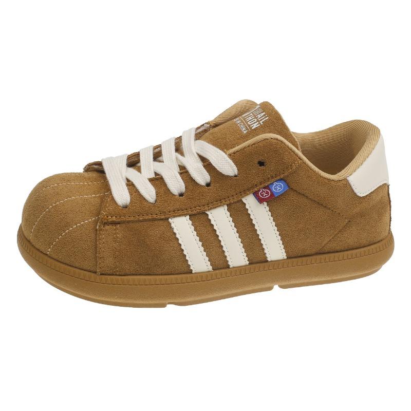 Autumn retro three-bar striped Maillard color matching board shoes women's leisure sports increase