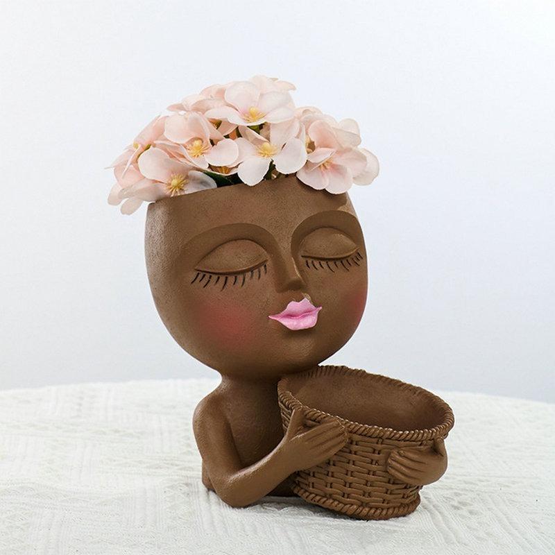 1 szt. Słodka doniczka na sukulenty, doniczka Sfinks, doniczka Kawaii Head, wyjątkowa doniczka zewnętrzna do wnętrz z otworem drenażowym