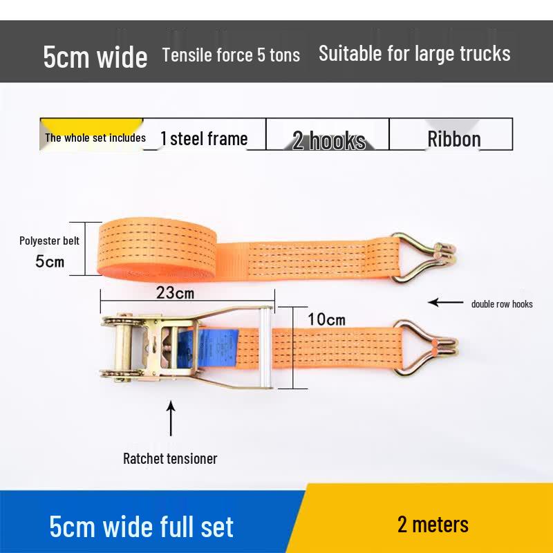 Heavy Duty Ratchet Tie-Down Strap with Double Hooks