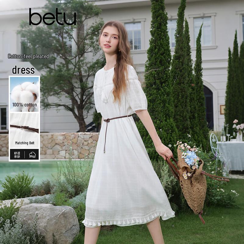 Betu Women s Summer Cotton Short Sleeve Dress with Belt M