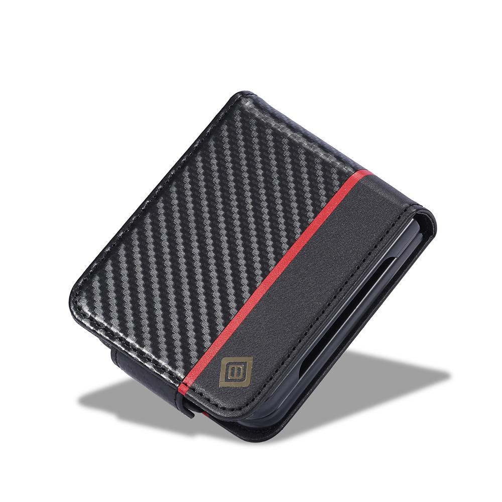 Carbon Fiber PU Leather Cover For Samsung Galaxy Z Flip 7 Fe 6 5 4 3 Flip7 Flip6 Flip5 5G Phone Case Wallet with Card Holder