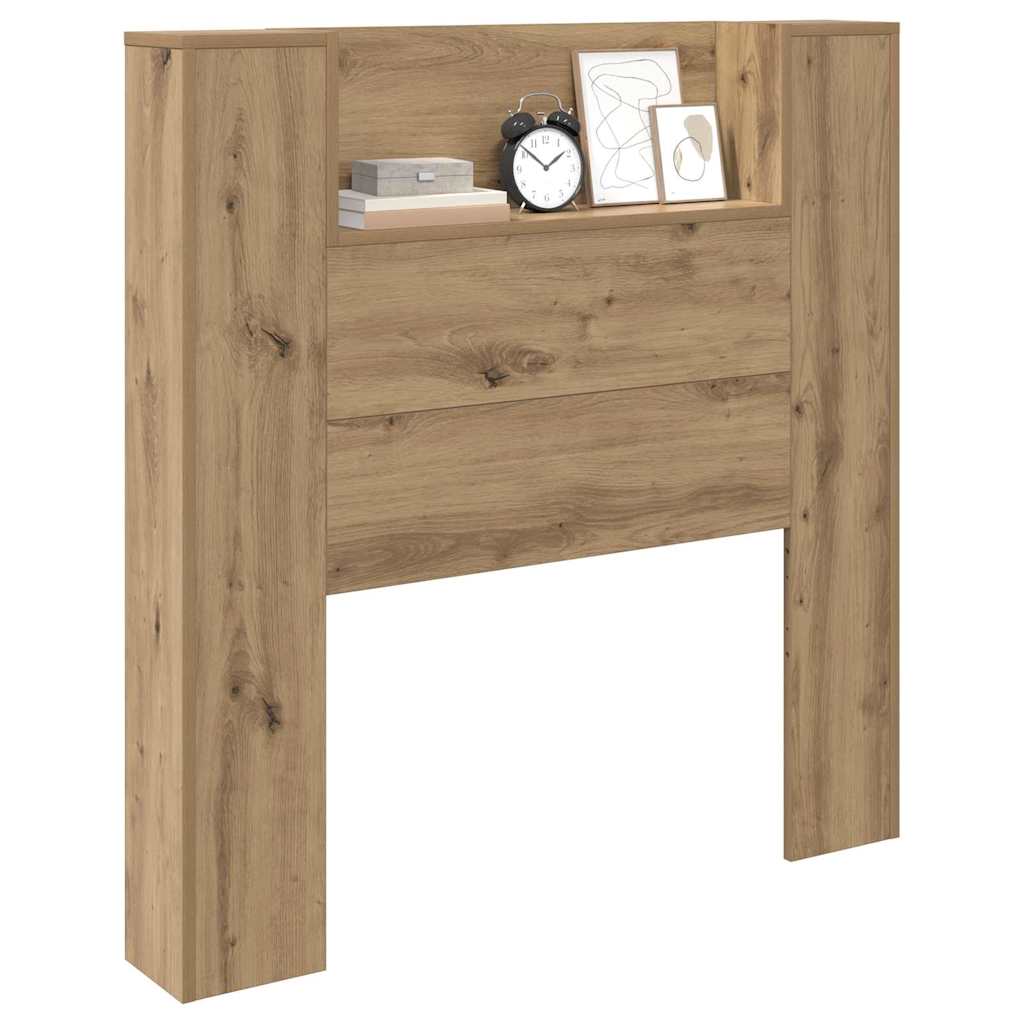 Storage Headboard with LED Artisan Oak Wood Based Material