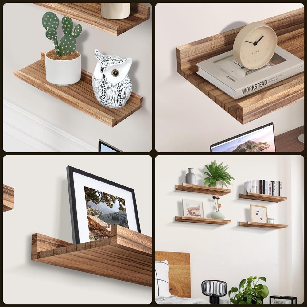 Wood Floating Shelves for Wall Set of 2 Living Room Decor Wall Mounted Display Shelves Shelves with Lip Bedroom Ledge Shelf
