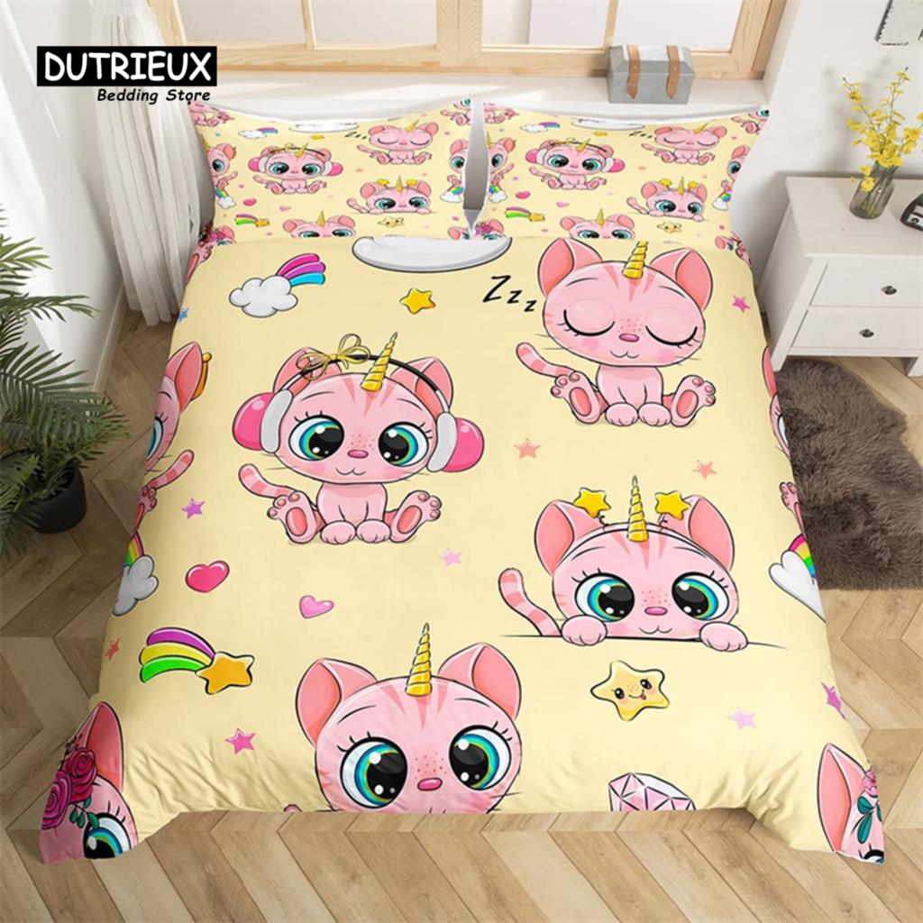 Cartoon Animal Duvet Cover Set Giraffe Elephant Sloth Tiger Zebra Monkey King Bedding Set Floral Lovely Animal Print Quilt Cover