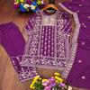 **Elegant Purple Georgette Embroidered Straight Kurta Pant Set with Dupatta**
