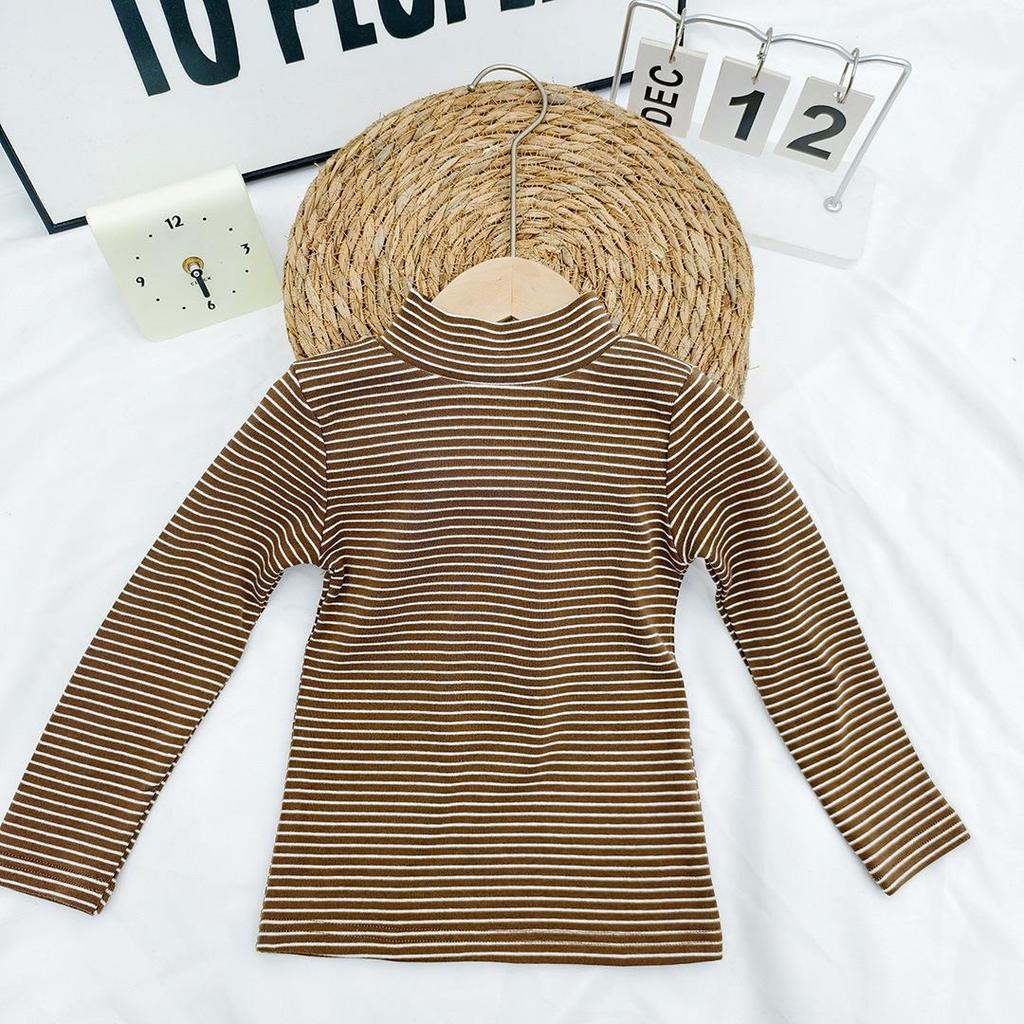 Kids' and Parents' Striped Long Sleeve T-shirt - Semi-High Collar Elastic Layer for Autumn/Winter