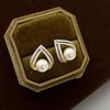 Small and exquisite geometric triangle white pearl stud earrings for women new trendy French vintage high-end earrings earrings