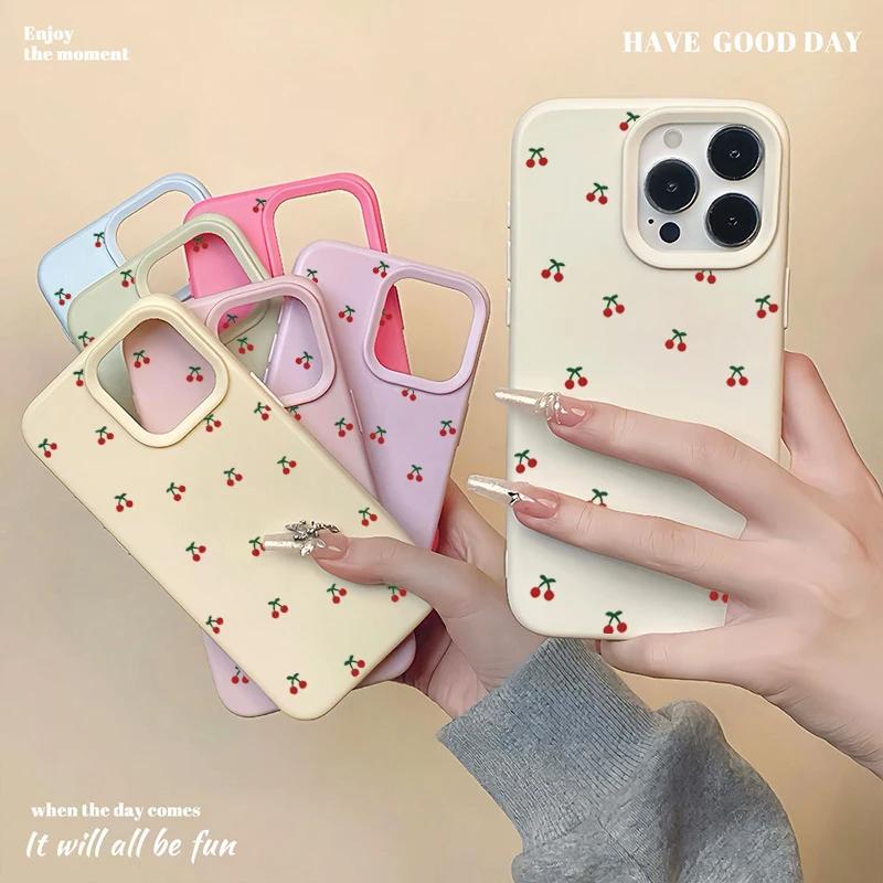 Cute Cartoon Cherry iPhone Case For iPhone 17 16E 16 15 14 13 12 11 Pro Max 7 8 Plus X XR Soft Silicone Protective Phone Cover