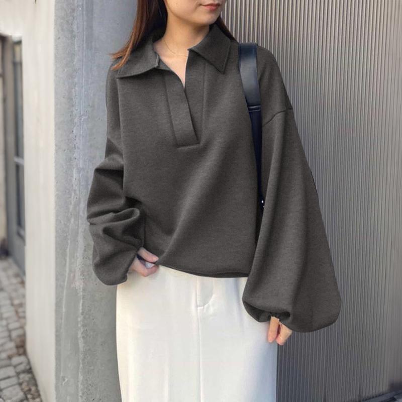 ZANZEA Women Casual Turn Down Collar Loose Long Sleeve Autumn Tee Tops