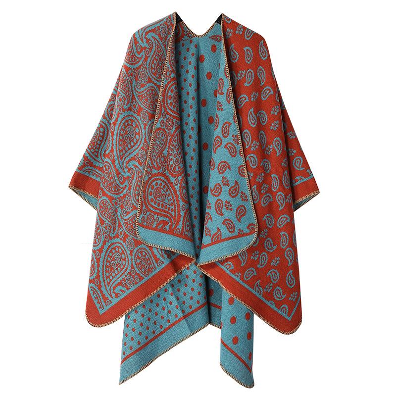 Autumn/Winter Double-Sided Slit Shawl - Leopard Print & Polka Dot Warm Cloak for Women