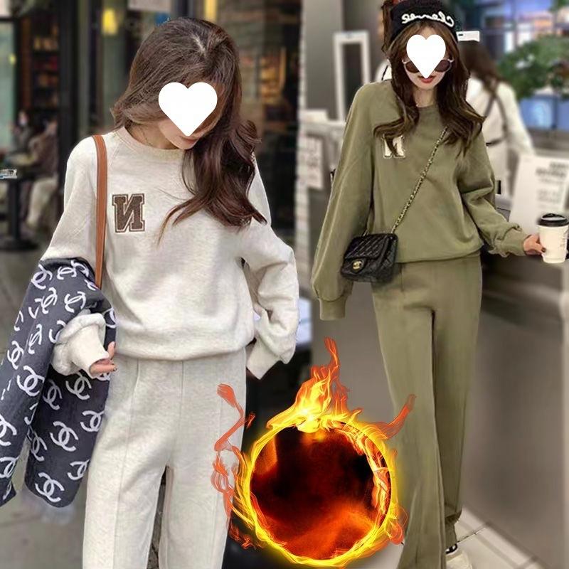 Thick-fabric Stylish Winter Warm-up Set for Women, Two-piece Set of Fashionable Warm-up Sweaters for Women