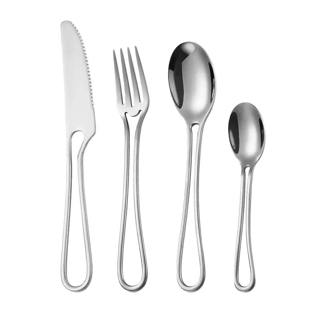 

4Pcs Tableware Set Stainless Steel Dinnerware Hollowed Out Handle Knife Fork Spoon Dinner Flatware Western Food Suit Silverware