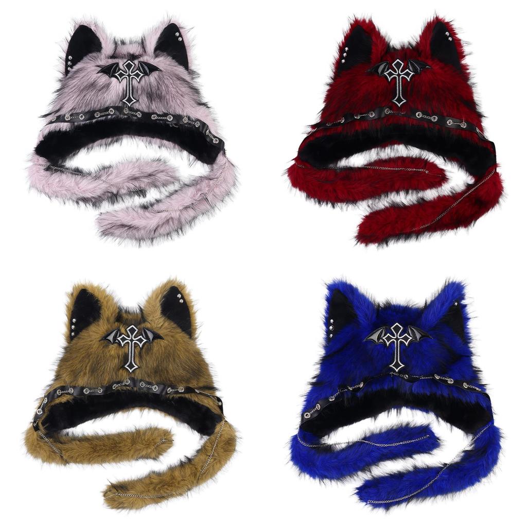 Plush Cat Ears Hat For Winter Warmth With Foldable Design For Punk Style Enthusiasts