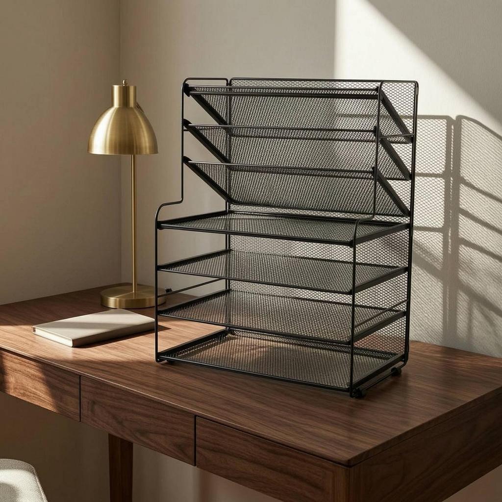 Desk File Organizer with Side Baskets Multi Slot Document