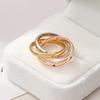 Minimalist Geometric Interlocking Triple-Tone Ring Women Adjustable Finger Cold Aesthetic Statement Jewelry