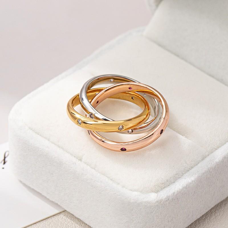 Minimalist Geometric Interlocking Triple-Tone Ring Women Adjustable Finger Cold Aesthetic Statement Jewelry
