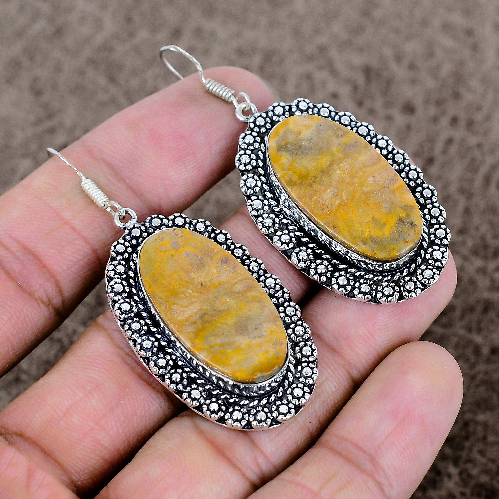 

Bumble Bee Jasper Gemstone 925 Sterling Silver Jewelry Earring 2.40 KKG-667