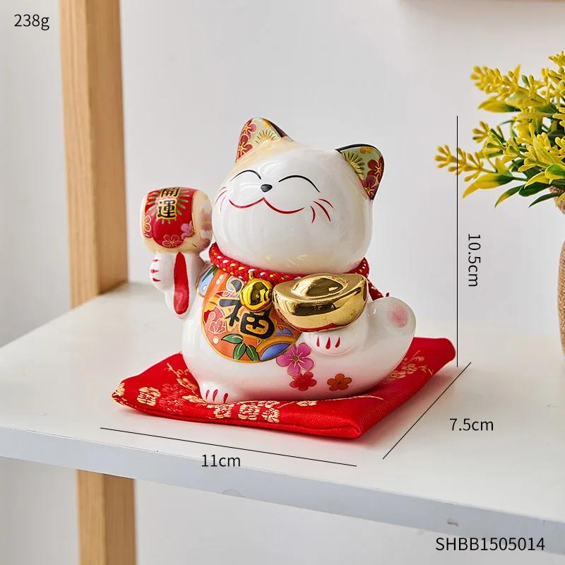 

Художественная фарфоровая копилка в виде кошки, накопительная коробка, украшение для домашнего стола, украшения для дома, керамическая копилка в виде кошки для детей яблочный зеленый