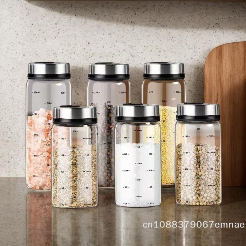 200/300/500ml High Borosilicate Glass Seasoning Can Salt Sesame Solid Condiment Seal Bottle Pepper Spice Shaker With Rotary Lid
