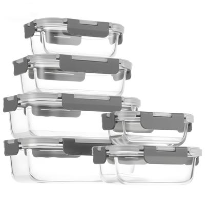 S SALIENT Glass Storage and Microwave Set of Gray Heat-Resistant Containers, Airtight, Tupperware, Make-Ahead, Rectangular, Oven, Dishwasher, Safe, 6,