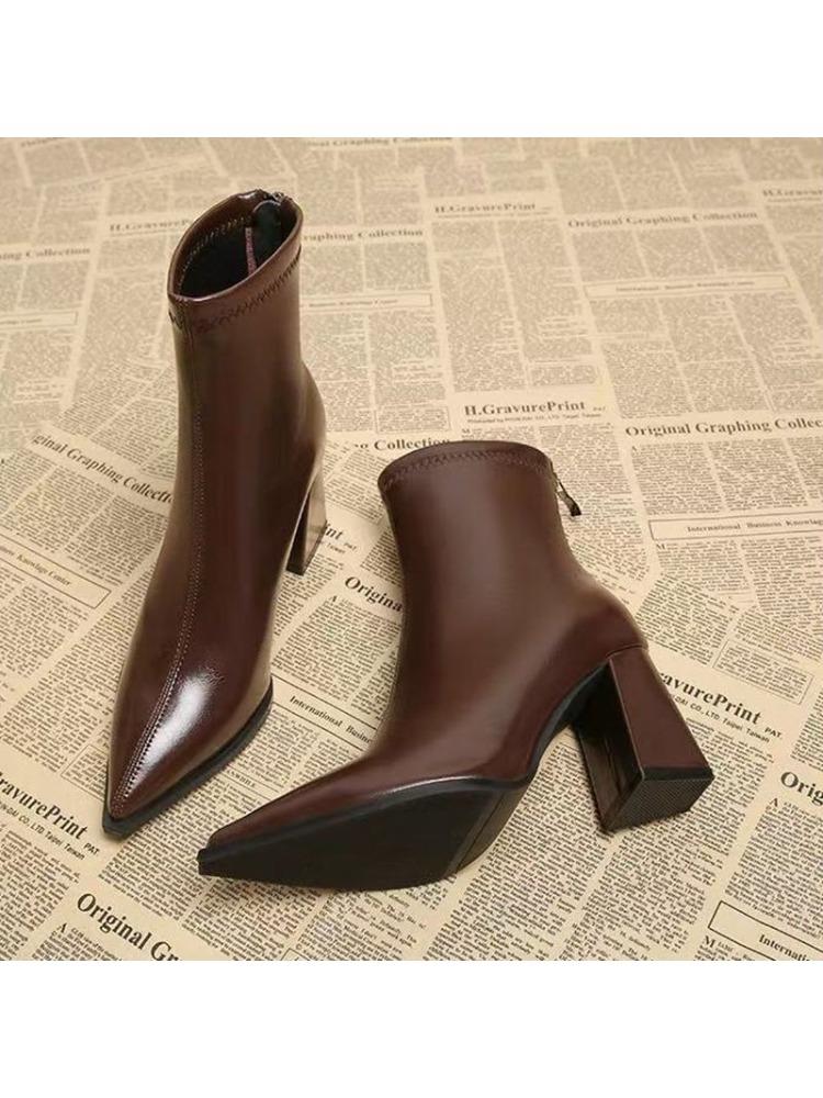 

French high-end pointed-toe women s ankle boots 2026 autumn/winter new style fashionable and versatile high-heeled fashion boots 40
