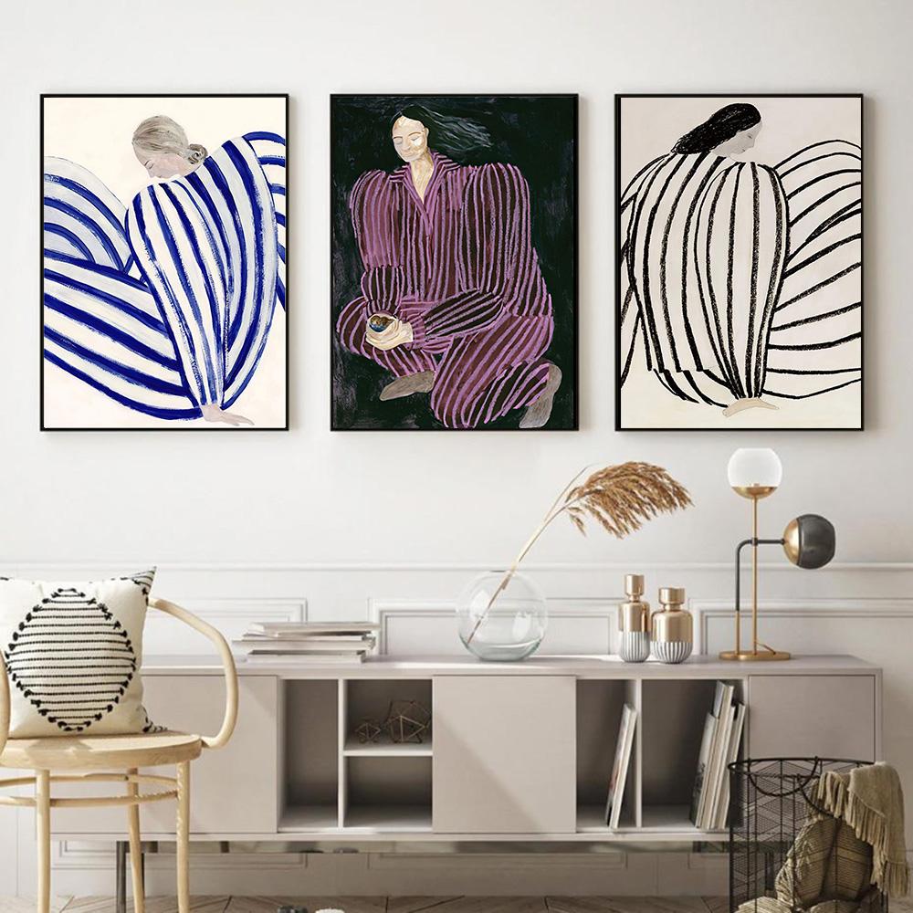 Affiche abstraite de fille de courbe de géométrie de ligne, art mural moderne, peinture sur toile, affiches et impressions, images murales pour la décoration du salon