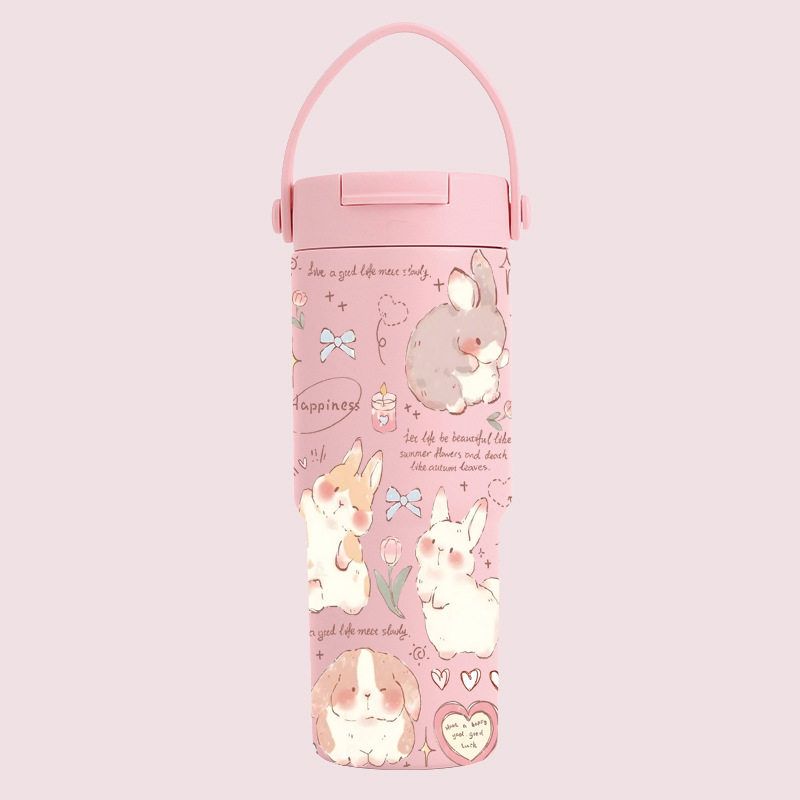 Ceramic Inner Coffee Cup with Handle, Large Capacity Thermos Cup, Portable Car-Mounted 30oz Car Ice Cup