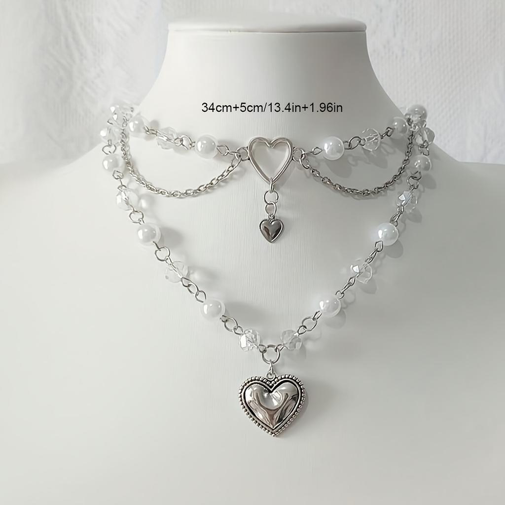 1pc Adorable Multi-layer Choker with Silvery Heart Accent - Perfect Birthday Gift, Trendy Necklace for Daily Wear and Special Occasions