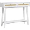 Flur Konsolentisch Eingangstisch mit 2 Rattan-Design-Schubladen und offenem Regal für den Flur 100x30x81 cm Weiß