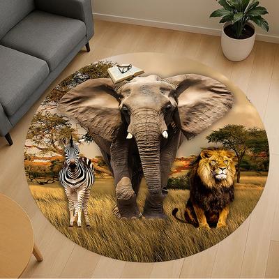 1pc African Savannah Animals Round Chair Mat Area Rug - Non-Slip, Floor Mat for Office, Bedroom, and Indoor Decor C1125523