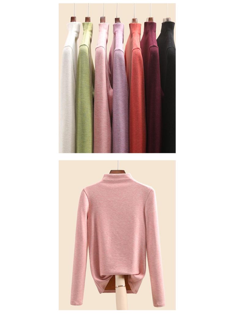 Women's Mulberry Silk Wool Fleece-Lined Warm Base Layer, Mid-High Neck, Autumn/Winter 2025 Collection