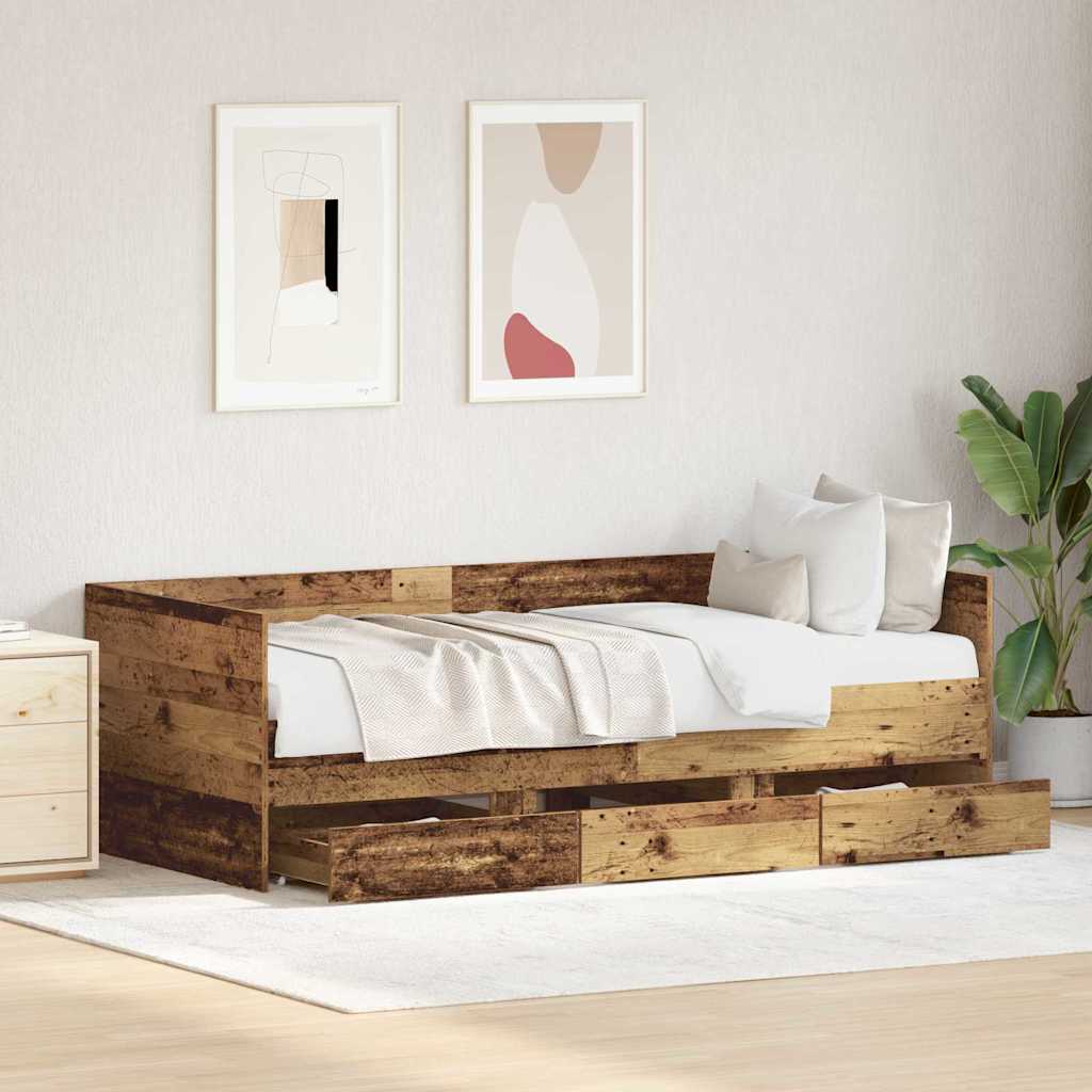 Daybed with Headboard Reclaimed Wood Look 90 X 200 Cm Wood Based Panel