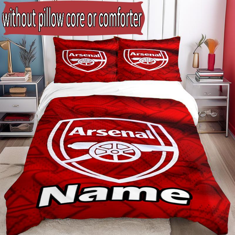 3pcs Duvet Cover Set (1*Duvet Cover + 2*Pillowcase, Without Core), Custom Name football team F.C Pattern Bedding Set, Home Bedroom Decor Gift