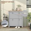 2 Drawer Shoe Cabinet Modern Narrow Shoe Cupboard Hallway Wooden Storage Organiser with Flip Doors Adjustable Shelf for 6-12 Pairs, Grey